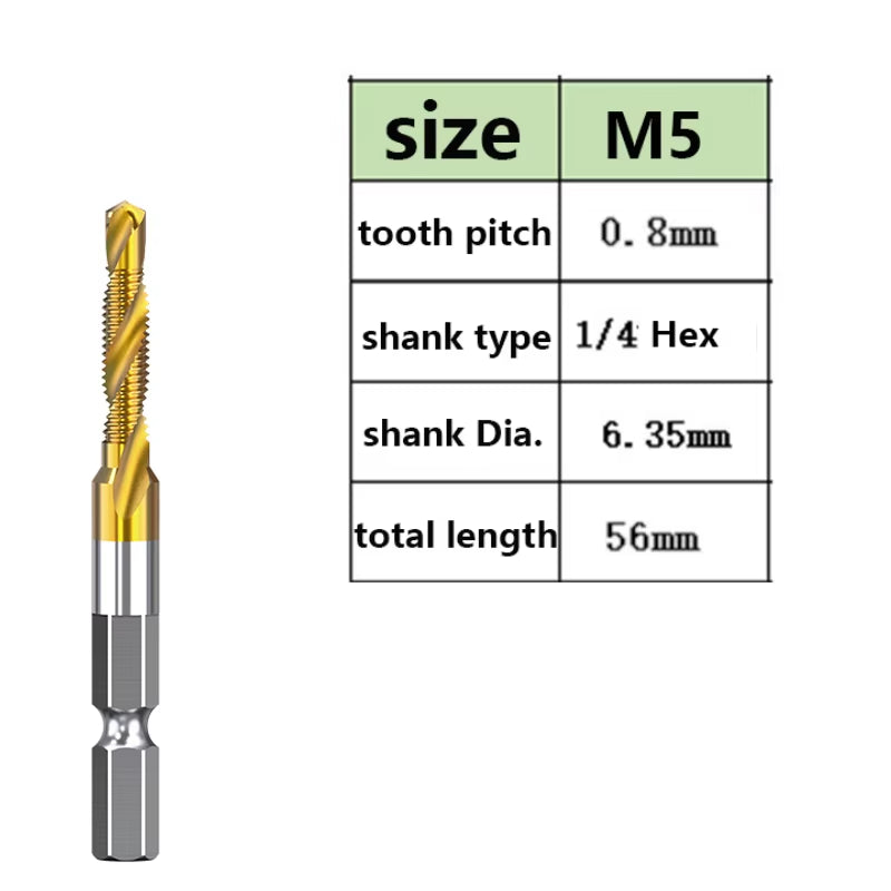 Tap Drill Bits Set Titanium Plated Hex Shank HSS Countersink Thread Metric Screw Machine Compound M3 M4 M5 M6 M8 M10 Hand Tools
