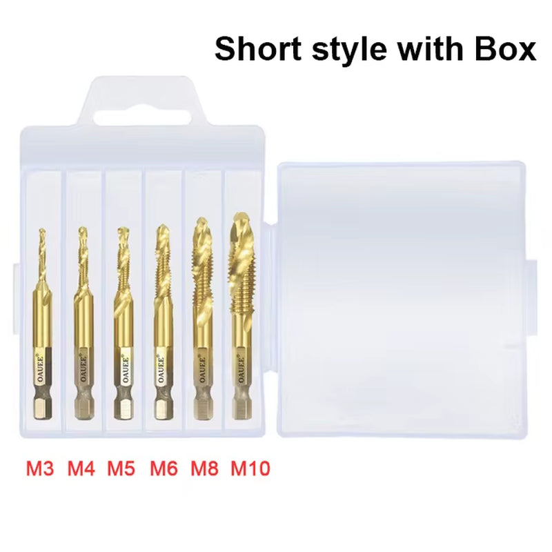 Tap Drill Bits Set Titanium Plated Hex Shank HSS Countersink Thread Metric Screw Machine Compound M3 M4 M5 M6 M8 M10 Hand Tools