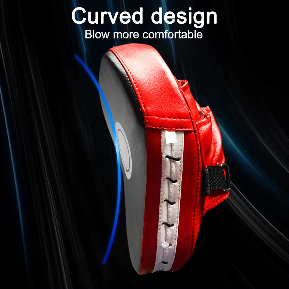 Curved Boxing Pad Muay Thai Hand Target Sanda Kickboxing Training Thickened Earthquake-Resistant Focus Punching Mitts PU Leather
