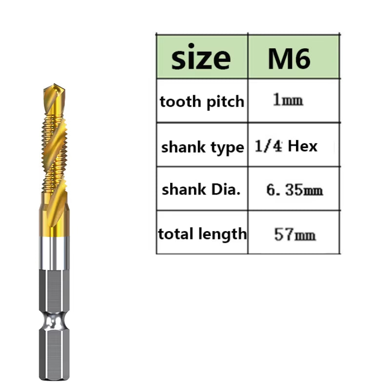 Tap Drill Bits Set Titanium Plated Hex Shank HSS Countersink Thread Metric Screw Machine Compound M3 M4 M5 M6 M8 M10 Hand Tools