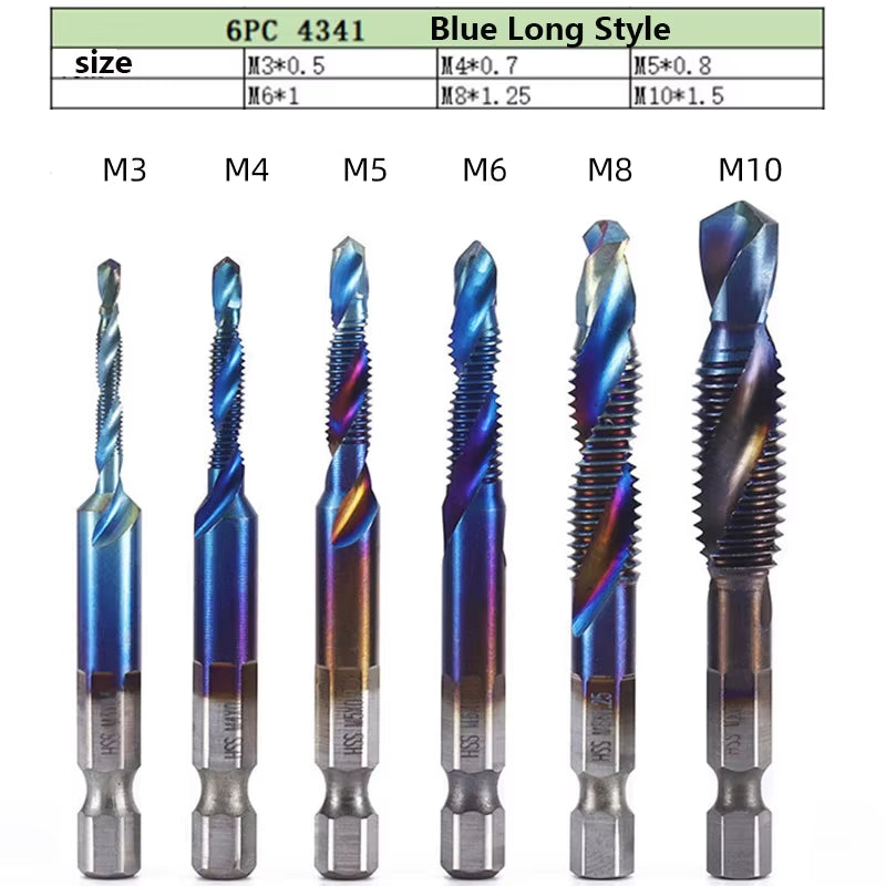 Tap Drill Bits Set Titanium Plated Hex Shank HSS Countersink Thread Metric Screw Machine Compound M3 M4 M5 M6 M8 M10 Hand Tools