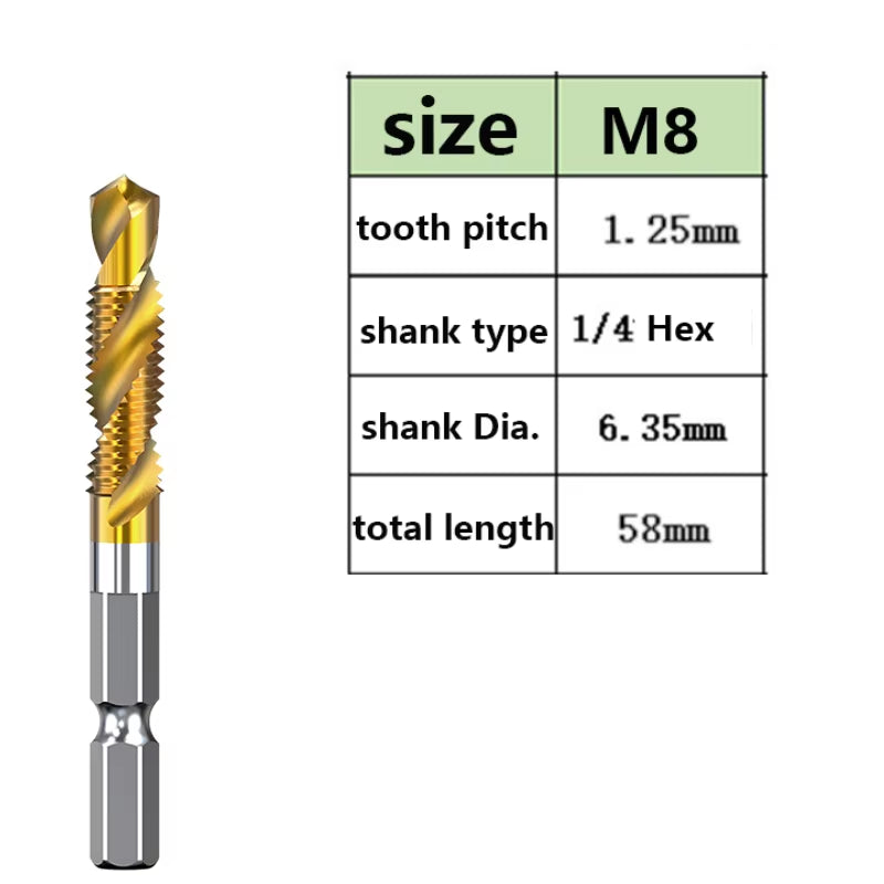 Tap Drill Bits Set Titanium Plated Hex Shank HSS Countersink Thread Metric Screw Machine Compound M3 M4 M5 M6 M8 M10 Hand Tools