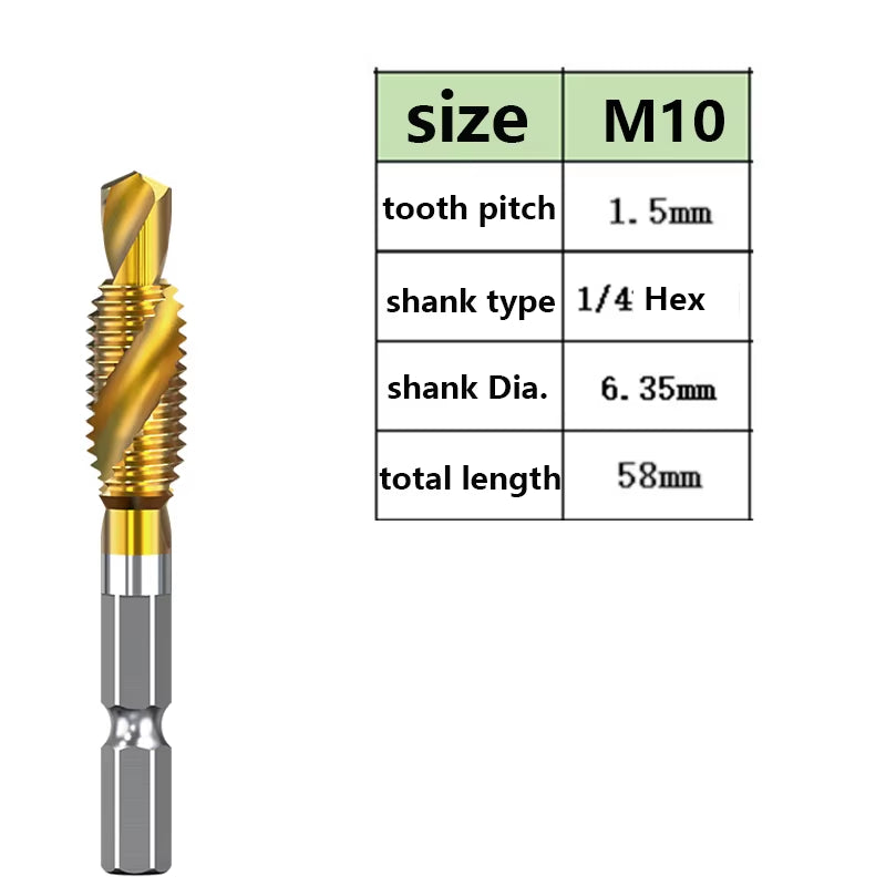 Tap Drill Bits Set Titanium Plated Hex Shank HSS Countersink Thread Metric Screw Machine Compound M3 M4 M5 M6 M8 M10 Hand Tools