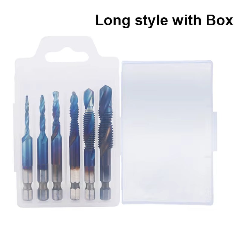 Tap Drill Bits Set Titanium Plated Hex Shank HSS Countersink Thread Metric Screw Machine Compound M3 M4 M5 M6 M8 M10 Hand Tools