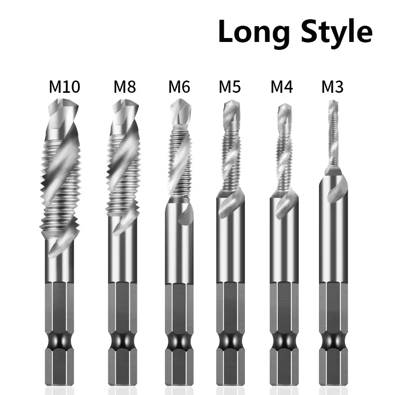 Tap Drill Bits Set Titanium Plated Hex Shank HSS Countersink Thread Metric Screw Machine Compound M3 M4 M5 M6 M8 M10 Hand Tools