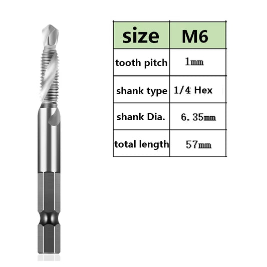 Tap Drill Bits Set Titanium Plated Hex Shank HSS Countersink Thread Metric Screw Machine Compound M3 M4 M5 M6 M8 M10 Hand Tools