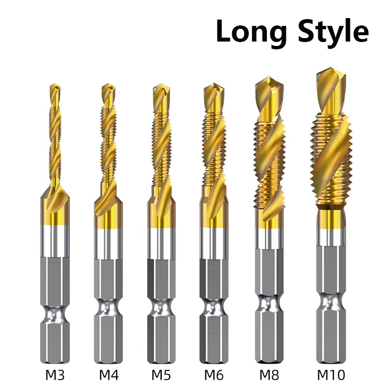 Tap Drill Bits Set Titanium Plated Hex Shank HSS Countersink Thread Metric Screw Machine Compound M3 M4 M5 M6 M8 M10 Hand Tools