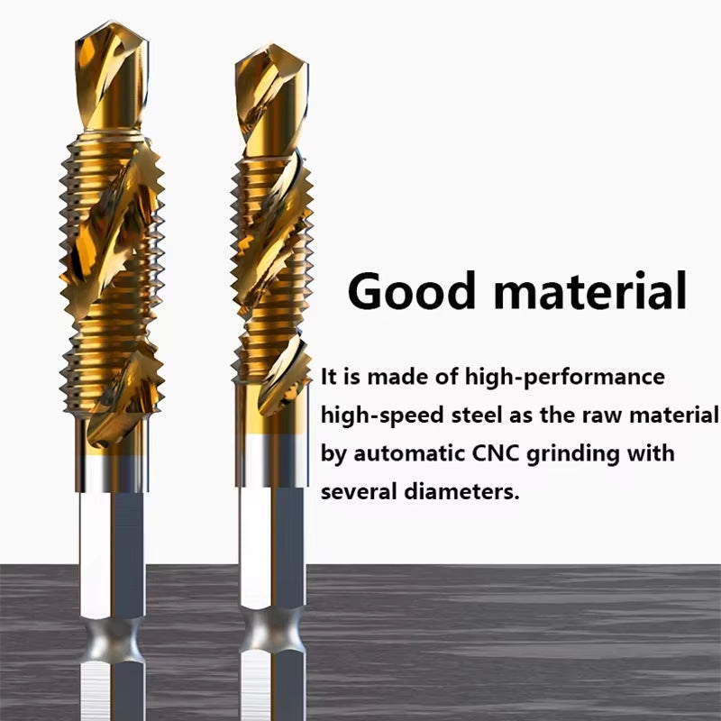 Tap Drill Bits Set Titanium Plated Hex Shank HSS Countersink Thread Metric Screw Machine Compound M3 M4 M5 M6 M8 M10 Hand Tools