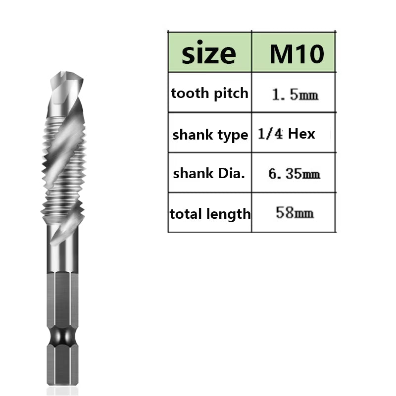 Tap Drill Bits Set Titanium Plated Hex Shank HSS Countersink Thread Metric Screw Machine Compound M3 M4 M5 M6 M8 M10 Hand Tools