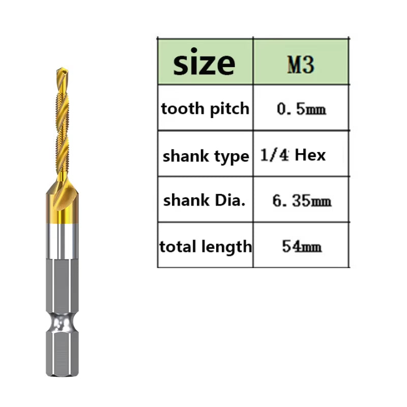 Tap Drill Bits Set Titanium Plated Hex Shank HSS Countersink Thread Metric Screw Machine Compound M3 M4 M5 M6 M8 M10 Hand Tools