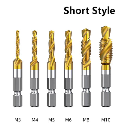 Tap Drill Bits Set Titanium Plated Hex Shank HSS Countersink Thread Metric Screw Machine Compound M3 M4 M5 M6 M8 M10 Hand Tools